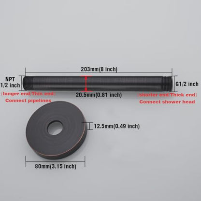RANDOM 8 Inches Ceiling Mount Shower Arm with Flange,Oil Rubbed Bronze.RD91038-8-ORB - color: 8″Oil Rubbed Bronze(Round Flange)