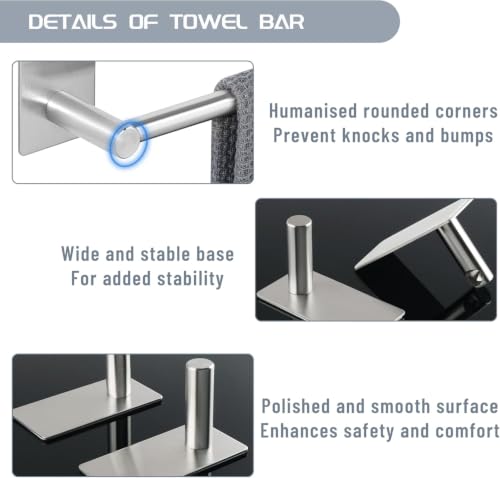 Alise Adhesive Towel Bar Brushed Nickel, 24 Inch Towel Racks for Bathroom | SUS 304 Stainless Steel, Bathroom Towel Holder No Drill, Strong Self Adhesive Towel Bar Wall Mounted - color: Brushed Nickel, size: PJ-24 Inch