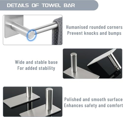 Alise Adhesive Towel Bar Brushed Nickel, 24 Inch Towel Racks for Bathroom | SUS 304 Stainless Steel, Bathroom Towel Holder No Drill, Strong Self Adhesive Towel Bar Wall Mounted - color: Brushed Nickel, size: PJ-24 Inch