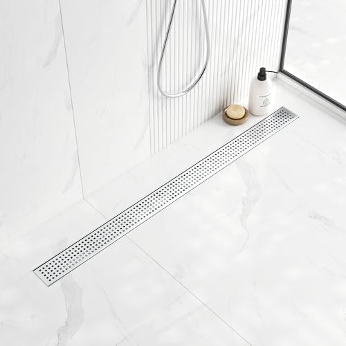 Neodrain 36-Inch Brushed Linear Shower Drain with Quadrato Pattern Grate | 304 Stainless Steel Linear Drain,Rectangle Shower Floor Drain with Hair Strainer, shower drain base ,Fits Bathroom, Balcony - color: Brushed, size: 36 In
