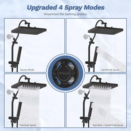 Hibbent 5-Mode 13" Shower head, 4-Mode Handheld Spray Oil-Rubbed Bronze | cUPC Certified High Pressure Rain Showerhead Combo, All Metal 4-way Diverter Extension Arm & Handheld Spray, 71'' Hose - color: Oil Rubbed Bronze, style: Square 13"