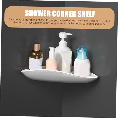 PRETYZOOM Wall Mounted Corner Shelf Organizer Punch-Free Bathroom Storage Rack Triangular Shower Shelf for Corner Waterproof Plastic Easy to Install for Bathroom and Kitchen