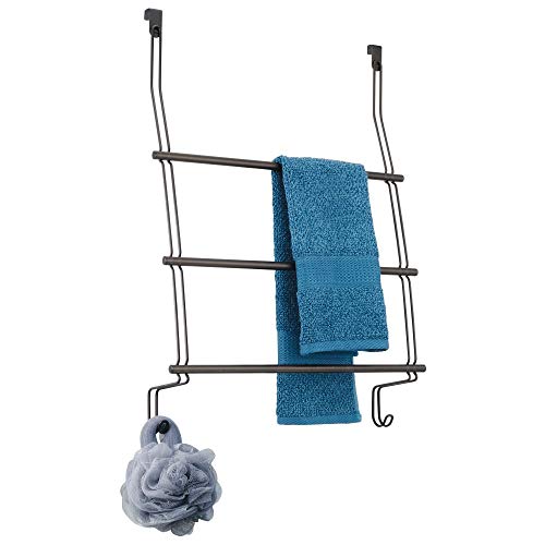 iDesign Steel Over-The-Door Towel Rack, Bronze | Storage Hooks, For Clothes, For Towels, For Accessories - color: Bronze