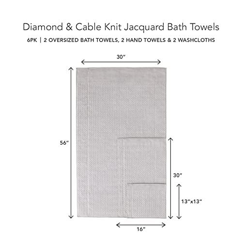 Texere 100% Organic Cotton Jacquard 650 GSM Premium Bath Towel Sets - Extra Absorbent Quick Dry and Plush, 2 Large Bath Towels, 2 Hand Towels, 2 Washcloths (Cable, Light Taupe, 6 Piece) - color: Light Taupe (Cable)