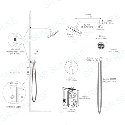 SR SUN RISE Shower Faucet - Multifunctional High Pressure Shower Head System with Handheld Shower Head Fixtures - Valve Included (Oil Rubbed Bronze, 10 inch) - color: Oil Rubbed Bronze, size: 10 Inch