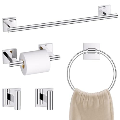Chrome Bathroom Hardware Towel Bar Set, 5 Pieces Double Dase Toilet Paper Holder Towel Holder Set, 23.6 Inch Stainless Steel Towel Rack for Bathroom Wall Mount - color: Polished Chrome, size: 5pieces B