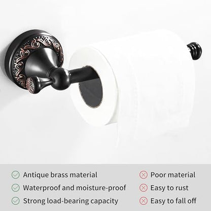 Oil Rubble Bronze Brass Bath Roll Toilet Paper Holder, Wall Mounted Black Bathroom Hardware Accessories, Pattern Carving Design - color: Roll Toilet Paper Holder