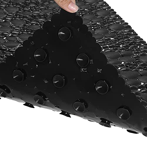 Extra Long Pebble Bath Tub Shower Mat 34.2 x 15.7, Bathmat Non-Slip with Suction Cups, Machine Washable, Bathroom Mats, Smooth/Non-Textured Surface Only (34.2" x 15.7", Black) | Extra Long Bath Mat for Tub Non Slip, Machine Washable, Shower Mats for Insid