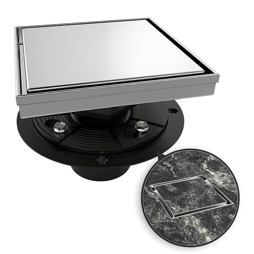6 Inch Square Shower Drain Brushed Floor Drain with Flange Reversible 2-in-1 Cover Tile Insert Grate Removable SUS304 Stainless Steel CUPC Certified Brushed - color: Brushed, size: 6 Inch