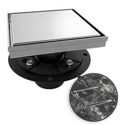 6 Inch Square Shower Drain Brushed Floor Drain with Flange Reversible 2-in-1 Cover Tile Insert Grate Removable SUS304 Stainless Steel CUPC Certified Brushed - color: Brushed, size: 6 Inch
