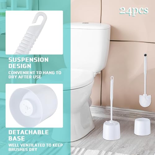 Roshtia 24 Sets Toilet Brush and Holder Set for Bathroom Toilet Bowl Brush Scrubber with Caddy for Deep Cleaning, 14.57 Height (White) - color: White