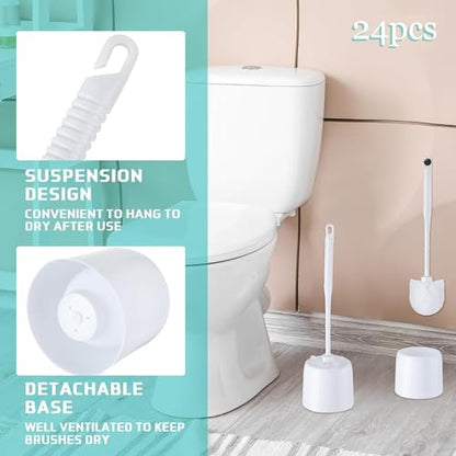 Roshtia 24 Sets Toilet Brush and Holder Set for Bathroom Toilet Bowl Brush Scrubber with Caddy for Deep Cleaning, 14.57 Height (White) - color: White