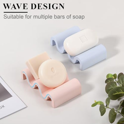 Diatomite Soap Dish Bar Soap Holder Wave Texture Sponge Tray, Pink | Quick Drying, Self Draining Design Helps Keep Bar Soap Dry for Bathroom Sink, Shower & Kitchen - color: Pink