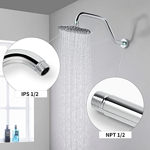 High Rise Shower Arm with Flange,15.5 Inch Gooseneck Shower Arm Extension,Stainless Steel S Shaped Shower Showerarm,Chrome,9Z1MK - color: Chrome, style: Z Shaped