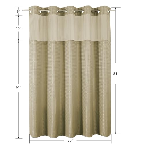 Colorful Star No Hook Shower Curtain with Snap in Fabric Liner, Waffle Weave Heavy Duty Thick Shower Curtains with Mesh Top Window, Hotel Style Waterproof Bathroom Curtain Set, 72 x 81 Inch, Beige - color: Beige, size: 72"W x 81"L (Pack of 1)