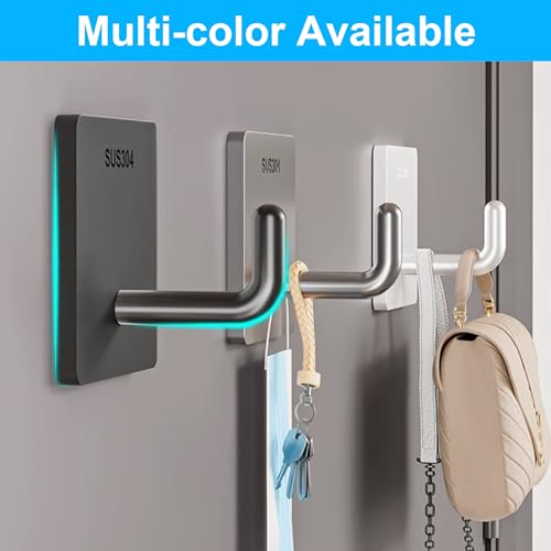 Adhesive Towel Hooks Heavy Duty Wall Hangers 6 Pack, Waterproof Stick-On Towel Holders for Bathroom, Kitchen, or Home Use, Stainless Steel Self-Adhesive Hooks for Hanging, White