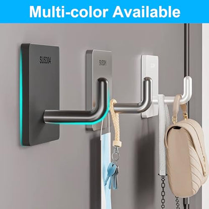 Adhesive Towel Hooks Heavy Duty Wall Hangers 6 Pack, Waterproof Stick-On Towel Holders for Bathroom, Kitchen, or Home Use, Stainless Steel Self-Adhesive Hooks for Hanging, White