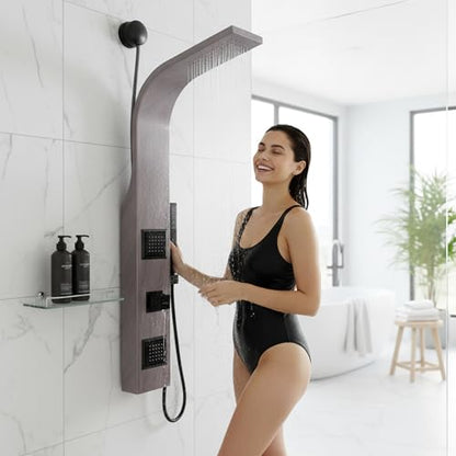ANZZI Shower Head Panel Tower System | Aura | Grey Marble | 2 Turbo Jetted | Includes Two 2 Fully Adjustable Acu Stream Body Jets, Installation Installs To Existing Water Line, Built To Last