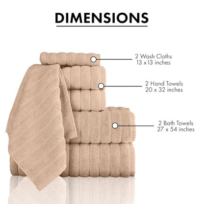 Classic Turkish Towels CTT Luxury 6 Piece Towel Set, 100% Turkish Cotton, Quick Drying, Highly Absorbent & Comfy, Includes 2 Bath Towels, 2 Hand Towels & 2 Washcloths | (Almond Beige) - color: Almond Beige, size: 6-Piece Towel Set