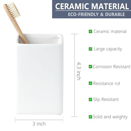 White Ceramic Toothbrush Holder - Square Bathroom Toothbrush Holder, Toothbrush Cup Holder Aesthetic Toothpaste Holder, Modern Family Size Toothbrush Organizer, Bathroom Tumbler Cup - color: White, size: 1pcs