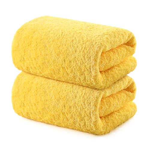 REDKISS 2 Piece Luxury Bath Towel Set - 31x62 inch Oversized Thick Bath Sheets, 100% Cotton, 900 GSM, Super Soft, Highly Absorbent, Quick Dry Large Shower Towels for Bathroom, Pool, Gym, Spa, Yellow - color: Lemon Yellow, size: Bath Towel Set of 2