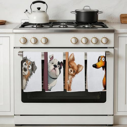 4 Pcs Funny Dog Kitchen Towels, Cute Dogs Gifts Hand Towels 14 x 24 Inches - color: Multi 0152