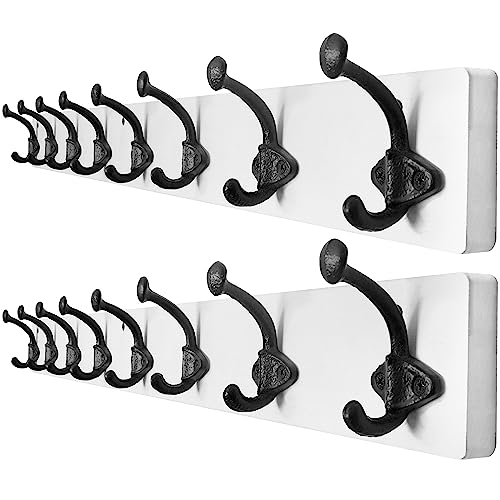 WEBI Rustic Coat Rack Wall Mount,35.43" Long Heavy Duty 8 Cast Iron Coat Hooks Wall Mounted Coat Hanger Hooks for Hanging Coats,Clothes,Jacket,Black on White,2 Packs - color: White, size: 35 Inch(2 Packs)