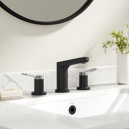 KRAUS Indy Widespread Bathroom Faucet in Spot-Free Brushed Nickel/Matte Black with 2 Handles, Pop Up Drain and Supply Lines, FUS-14103SFBNMB - color: Spot Free Brushed Nickel/Matte Black, style: Widespread