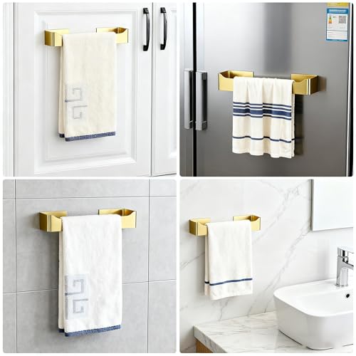 Self Adhesive Hand Towel Holder/Towel Ring,Stainless Steel Hand Towel Bar Rustproof Stick on Wall-Towel Rack for Bathroom/Kitchen (1, Brushed Gold, 9 Inch) - color: Brushed Gold