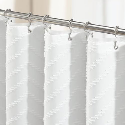 Stall Shower Curtain and Liner Set - 48 x 64 inch Boho Shower Curtain and Waterproof Clear Liner, Tufted Geometric Striped Textured Tassel Shower Curtains for Bathroom, 8 Hooks, 48x64, White - color: White, size: 48"W x 64"L (Pack of 1)