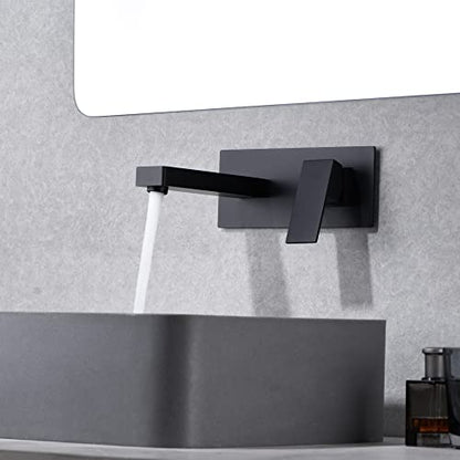 SUMERAIN Matte Black Wall Mount Bathroom Sink Faucet Lavatory Vessel Faucet, Brass Rough-in Valve Included - color: Matte Black, size: Right-Handed