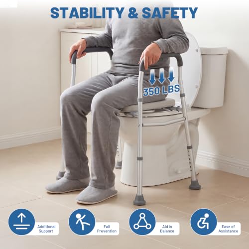 Garvee Toilet Safety Rails - Adjustable Height & Width, | 350lb Capacity, Foldable Bathroom Grab Bars for Seniors, Elderly, Disabled, Pregnant Women, Post-Surgery Recovery
