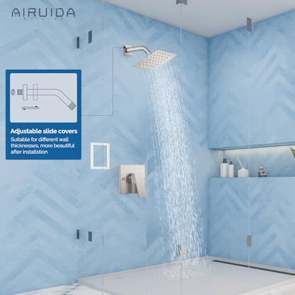 Airuida Shower Faucet Set,4 Inch Shower Valve Kit,Brushed Nickel | Male Threads,Rough-in Valve Shower Trim Kit,Single Handle Control Shower Set - color: Brushed Nickel, size: 4 Inch