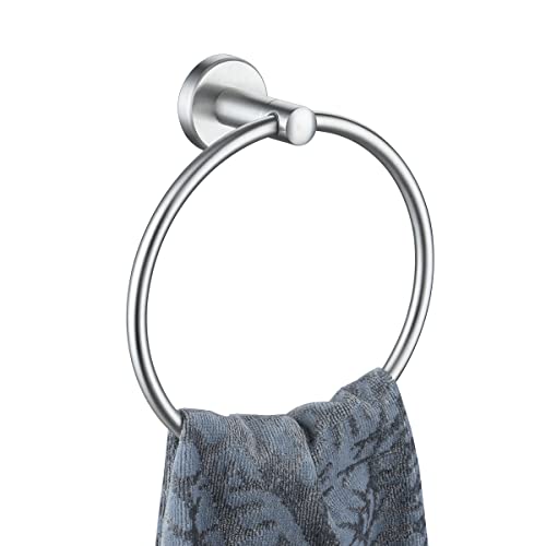 JQK Towel Ring, 304 Stainless Steel Hand Towel Holder for Bathroom, Brushed Finished Wall Mount, TR130-BN - color: Brushed