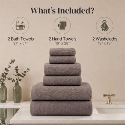 Modern Threads 6 Piece Cotton Bath Towel Set – Ultra Soft 550 GSM Towels – Bathroom Set with Hand Towels and Washcloths – Geometric (Classic Taupe) - color: Classic Taupe, style: Geometric