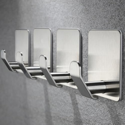 YIGII Towel Hooks no Damage Wall Surface, Adhesive Wall Hook for Kitchen and Bathroom, Stainless Steel Waterproof, 4 Pack Sticky Hooks, Silver