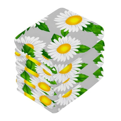 White Daisies Washcloths Towels, Highly Absorbent and Soft Cotton Face Cloths, 2 Pack Quick Dry Wash Cloths - 12 X 12 Inches