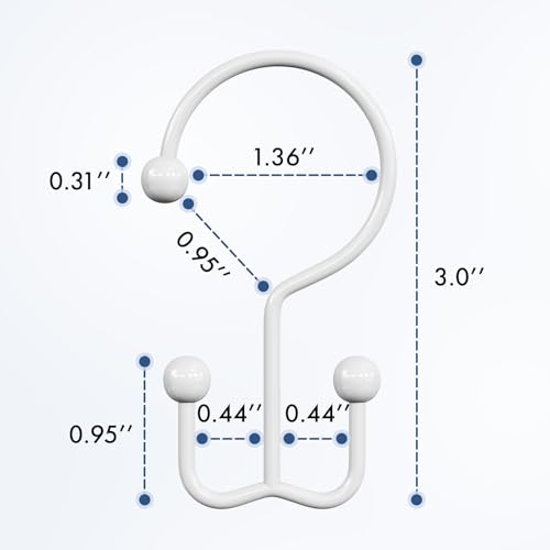 Bathway Shower Curtain Hooks White Shower Curtain Rings, 12 Pcs Double Hook Shower Curtain Hooks Rings Shower Curtain Hangers Rust Proof, Metal Shower Hooks for Bathroom Shower Curtain Rod - color: White, style: Minimalist