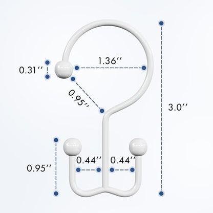 Bathway Shower Curtain Hooks White Shower Curtain Rings, 12 Pcs Double Hook Shower Curtain Hooks Rings Shower Curtain Hangers Rust Proof, Metal Shower Hooks for Bathroom Shower Curtain Rod - color: White, style: Minimalist