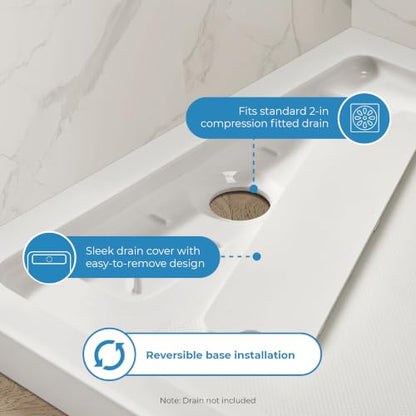 OVE Decors 40x36" Shower Base, White - size: 40 x 36, style: Side Drain