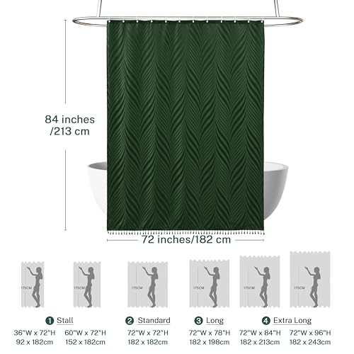 Siiluminisoy Extra Long Shower Curtain Dark Green 84 Inch Shower Curtain Boho Woven Fabric Tufted Leaves Textured Shower Curtains for Bathroom - color: Dark Green L, size: 72"W x 84"L (Pack of 1)
