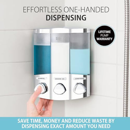 Better Living Products 76344-1 Euro Series TRIO 3-Chamber Soap and Shower Dispenser, Chrome - color: Chrome, size: 3-Chamber