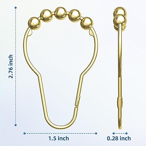 Titanker Gold Shower Curtain Rings, Rust-Resistant Metal Shower Curtain Hooks for Bathroom Shower Rods Shower Hooks Rings for Curtain - Set of 12 - color: Gold