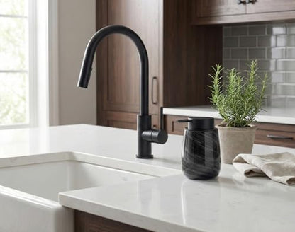 Marble Glass Foaming Hand Soap/Lotion Pump Dispenser, Refillable for Kitchen and Bathroom Countertop (Black) - color: Black Foaming