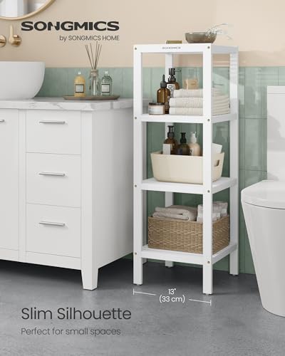 SONGMICS Bamboo Storage Shelf, 4-Tier Shelving Unit, Multifunctional, in the Entryway, Bathroom, Living Room, Balcony, Kitchen, 13 x 13 x 38.6 Inches, Cloud White UBCB054W01 - color: Cloud White, size: 4 Tiers (13"D x 13"W x 38.6"H)