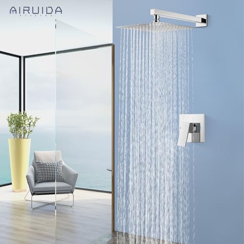 Airuida Shower Faucet Set,12 Inch Shower Valve Kit,Chrome Polish | Male Threads,Rough-in Valve Shower Trim Kit,Single Handle Control Shower Set - color: Chrome Polish, size: 12 Inch