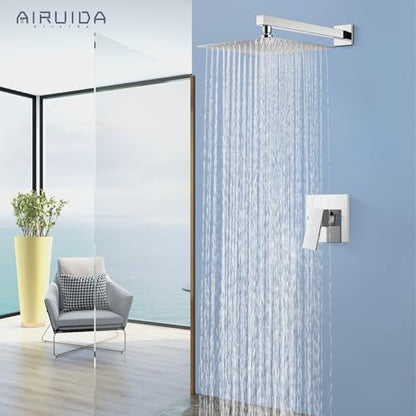 Airuida Shower Faucet Set,12 Inch Shower Valve Kit,Chrome Polish | Male Threads,Rough-in Valve Shower Trim Kit,Single Handle Control Shower Set - color: Chrome Polish, size: 12 Inch