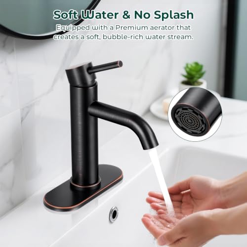 Bathroom Faucet, Single Handle Vanity Sink Faucet, Oil Rubbed Bronze | ORB, for 1/3-Hole, Stainless Steel, Ceramic Cartridge, Pop-Up Drain, Deck Plate, For Vanity Powder Laundry - color: Oil Rubbed Bronze
