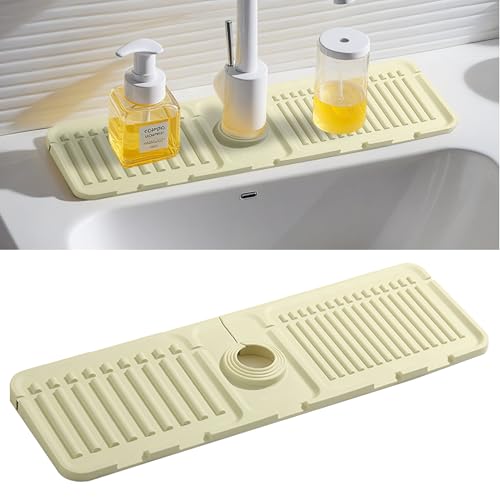 Faucet Mat for Kitchen Sink, Silicone Faucet Handle Drip Catcher Tray Mat, Silicone Kitchen Sink Splash Guard, Ideal Protective Tray for Stone Sinks in Kitchen & Bathroom - color: White