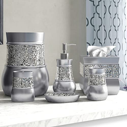 Creative Scents Crackled Glass Silver Small Bathroom Trash Can 2.06 Gal / 7.8L – Decorative Waste Basket for Bathroom, Powder Room or Bedroom - Durable Mini Wastebasket with Beautiful Crackled Glass - style: Trash Can